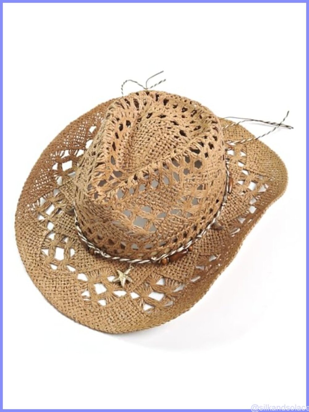 Crochet Straw Cowboy Hat Western Cowgirl Wide Brim Shapeable